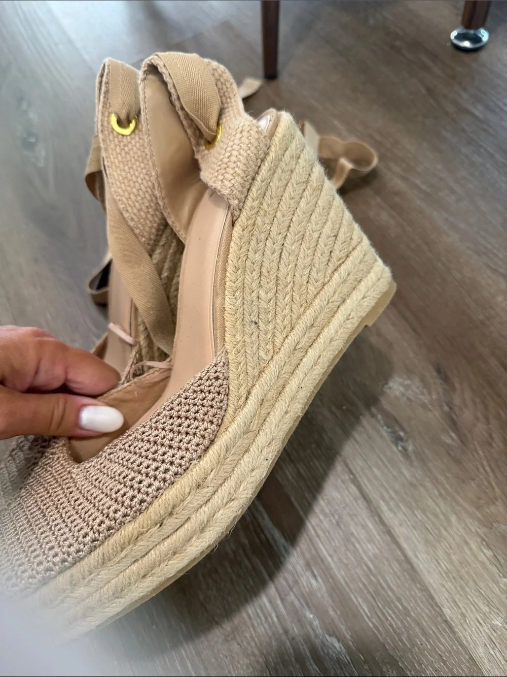 Zara Beige Crochet Tie-Ankle Espadrille Flats